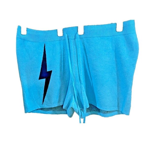 Lovesick Plus 6 Teal Blue Lightning Bolt Graphic Drawstring Waist Sweater Shorts - Picture 2 of 4